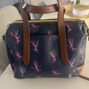 Fossil Navy and Brown Sydney Satchel with Colorful Accents